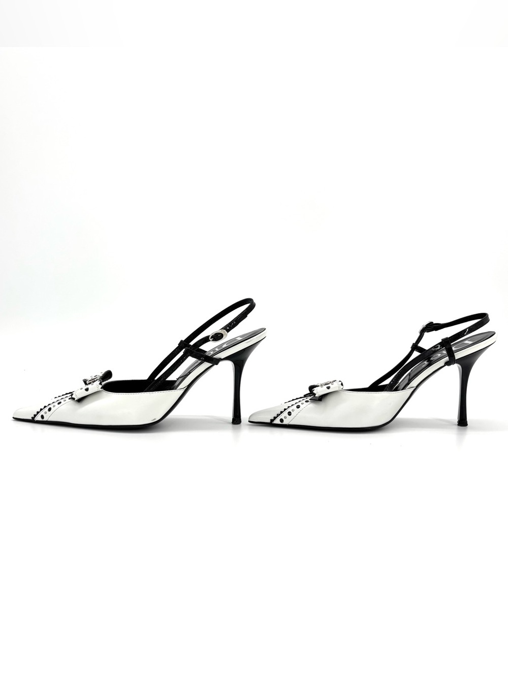 Dior John Galliano Bow Charm Studded White Black Slingback Pumps Shoes 38 - Picture 5 of 12